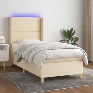 VidaXL Κρεβάτι Boxspring με Στρώμα & LED Κρεμ 90x200 εκ. Υφασμάτινο