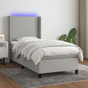 VidaXL Κρεβάτι Boxspring με Στρώμα & LED Αν.Γκρι 90x200 εκ. Υφασμάτινο