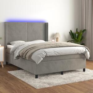 VidaXL Κρεβάτι Boxspring με Στρώμα & LED Αν.Γκρι 140x200 εκ. Βελούδινο