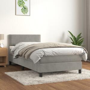 VidaXL Κρεβάτι Boxspring με Στρώμα Ανοιχτό Γκρι 90x190 εκ. Βελούδινο