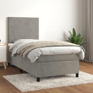 VidaXL Κρεβάτι Boxspring με Στρώμα Ανοιχτό Γκρι 90x200 εκ. Βελούδινο