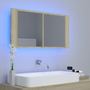 VidaXL Ντουλάπι Μπάνιου με Καθρέφτη & LED Sonoma Δρυς Ακρυλικός