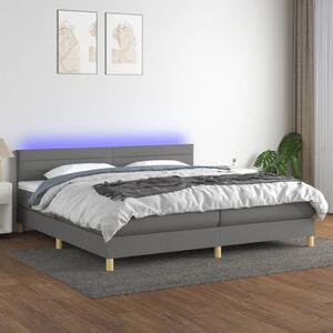 VidaXL Κρεβάτι Boxspring με Στρώμα & LED Σκ.Γκρι 200x200εκ. Υφασμάτινο