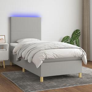 VidaXL Κρεβάτι Boxspring με Στρώμα & LED Αν.Γκρι 90x190 εκ. Υφασμάτινο