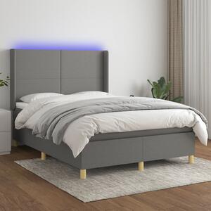 VidaXL Κρεβάτι Boxspring με Στρώμα & LED Σκ.Γκρι 140x190εκ. Υφασμάτινο