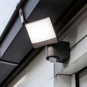 LUTEC Εξωτερικός προβολέας τοίχου με αισθητήρα LED SUNSHINE, 15 cm, σκούρο γκρι, IP44, Γκρι, Πλαστικό, σύγχρονο, Προβολέας τοίχου