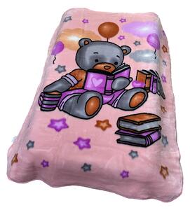 Κουβέρτα Βελουτέ Κούνιας (110x140) Dimcol Studying Bear 37 Baby Pink