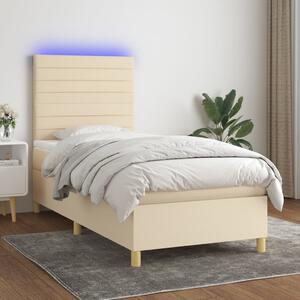 VidaXL Κρεβάτι Boxspring με Στρώμα & LED Κρεμ 90x190 εκ. Υφασμάτινο