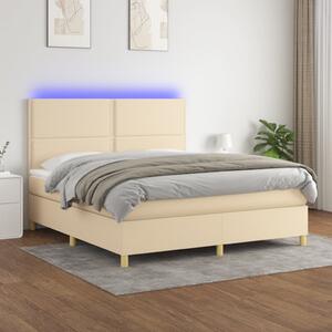 VidaXL Κρεβάτι Boxspring με Στρώμα & LED Κρεμ 180x200 εκ. Υφασμάτινο