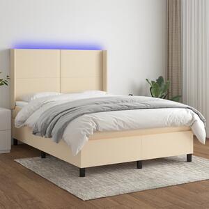 VidaXL Κρεβάτι Boxspring με Στρώμα & LED Κρεμ 140x200 εκ. Υφασμάτινο