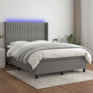 VidaXL Κρεβάτι Boxspring με Στρώμα & LED Σκ.Γκρι 140x200 εκ Υφασμάτινο