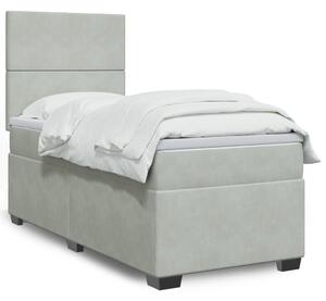 VidaXL Κρεβάτι Boxspring με Στρώμα Ανοιχτό Γκρι 90x200 εκ. Βελούδινο