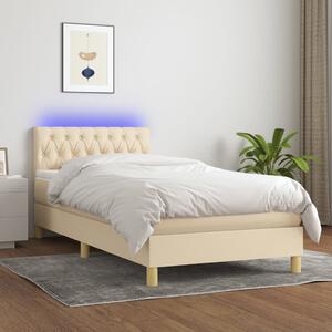 VidaXL Κρεβάτι Boxspring με Στρώμα & LED Κρεμ 100x200 εκ. Υφασμάτινο