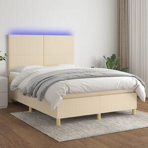 VidaXL Κρεβάτι Boxspring με Στρώμα & LED Κρεμ 140x200 εκ. Υφασμάτινο