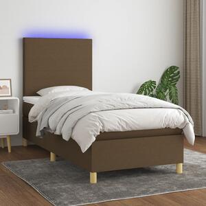 VidaXL Κρεβάτι Boxspring με Στρώμα & LED Σκ.Καφέ 90x190 εκ. Υφασμάτινο