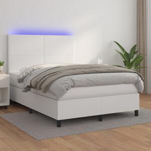 VidaXL Κρεβάτι Boxspring με Στρώμα & LED Λευκό 140x190 εκ. Συνθ. Δέρμα