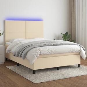 VidaXL Κρεβάτι Boxspring με Στρώμα & LED Κρεμ 140x200 εκ. Υφασμάτινο