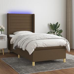 VidaXL Κρεβάτι Boxspring με Στρώμα & LED Σκ.Καφέ 90x200 εκ. Υφασμάτινο