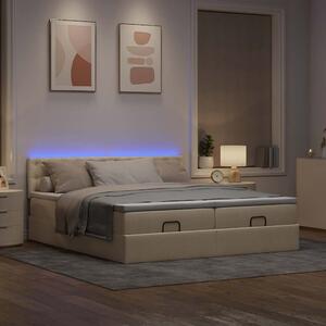 VidaXL Οθωμανικό κρεβάτι με στρώματα & LEDs Κρέμα 200x200cm ύφασμα