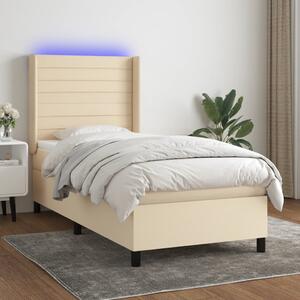 VidaXL Κρεβάτι Boxspring με Στρώμα & LED Κρεμ 90x200 εκ. Υφασμάτινο