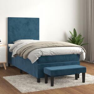 VidaXL Κρεβάτι Boxspring με Στρώμα Σκούρο Μπλε 100x200 εκ. Βελούδινο