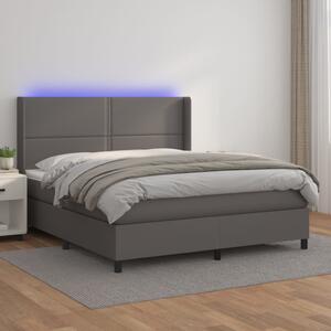 VidaXL Κρεβάτι Boxspring με Στρώμα & LED Γκρι 160x200 εκ. Συνθ. Δέρμα