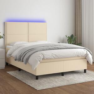 VidaXL Κρεβάτι Boxspring με Στρώμα & LED Κρεμ 140x190 εκ. Υφασμάτινο