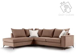 Γωνιακός καναπές δεξιά γωνία Romantic pakoworld ύφασμα mocha-cream 290x235x95εκ