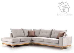 Γωνιακός καναπές δεξιά γωνία Luxury II pakoworld ύφασμα cream-mocha 290x235x90εκ