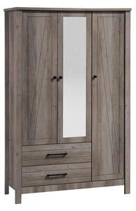 Ντουλάπα ρούχων Tara pakoworld τρίφυλλη καθρέπτης rustic oak 121x52x193εκ