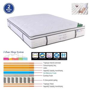 ΣΤΡΩΜΑ Pocket Spring 5-Zone Gel Memory Foam + Latex, Μονής Όψης 160x200x(34/32)cm