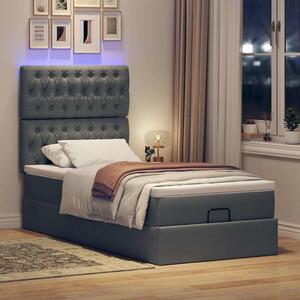 VidaXL Οθωμανικό κρεβάτι με στρώμα & LEDs Σκούρο γκρι 90x200 cm Ύφασμα