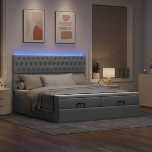 VidaXL Οθωμανικό κρεβάτι με στρώματα & LEDs Ανοιχτό γκρι ύφασμα