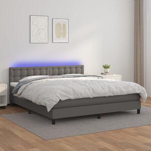 VidaXL Κρεβάτι Boxspring με Στρώμα & LED Γκρι 160x200 εκ. Συνθ. Δέρμα