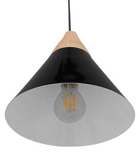 GloboStar® SHADE 00906 Μοντέρνο Κρεμαστό Φωτιστικό Οροφής Μονόφωτο 1 x E27 Μαύρο Μεταλλικό με Ξύλο Καμπάνα Φ23 x Υ22cm