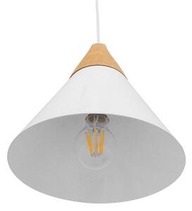 GloboStar® SHADE 00907 Μοντέρνο Κρεμαστό Φωτιστικό Οροφής Μονόφωτο 1 x E27 Λευκό Μεταλλικό με Ξύλο Καμπάνα Φ23 x Υ22cm