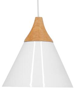 GloboStar® SHADE 00907 Μοντέρνο Κρεμαστό Φωτιστικό Οροφής Μονόφωτο 1 x E27 Λευκό Μεταλλικό με Ξύλο Καμπάνα Φ23 x Υ22cm