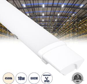 GloboStar® 60162 LED Γραμμικό Βιομηχανικό Φωτιστικό Tri-Proof 60cm 18W 1971lm 120° AC 220-240V Αδιάβροχο IP65 Μ60 x Π6 x Υ4cm Φυσικό Λευκό 4500K - 3 Χρόνια Εγγύηση