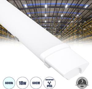 GloboStar® 60161 LED Γραμμικό Βιομηχανικό Φωτιστικό Tri-Proof 60cm 18W 2006lm 120° AC 220-240V Αδιάβροχο IP65 Μ60 x Π6 x Υ4cm Ψυχρό Λευκό 6000K - 3 Χρόνια Εγγύηση