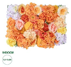 GloboStar® Artificial Garden ROSES STORY 20354 Τεχνητό Διακοσμητικό Πάνελ Λουλουδιών - Κάθετος Κήπος σύνθεση Πορτοκαλί & Ροζ Τριαντάφυλλα Μ40 x Π60 x Υ12cm