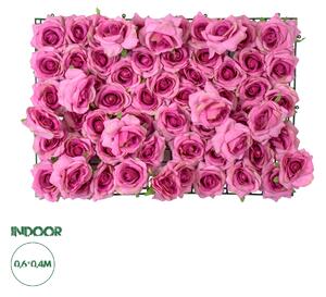 GloboStar® Artificial Garden ROSES STORY 20357 Τεχνητό Διακοσμητικό Πάνελ Λουλουδιών - Κάθετος Κήπος σύνθεση Βυσσινί Τριαντάφυλλα Μ40 x Π60 x Υ15cm