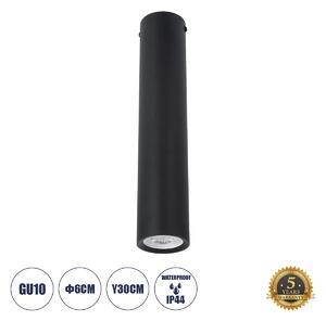 GloboStar® DUCT 61618 Επιφανειακό Στρόγγυλο Φωτιστικό Σποτ Αλουμινίου με Ντουί GU10 VDE Certified AC 220-240V IP44 Φ6 x Υ30cm - Μαύρο - 5 Years Warranty