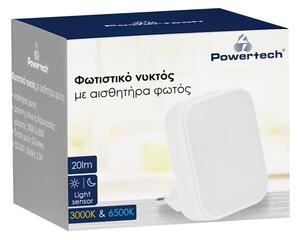 POWERTECH φωτιστικό νυκτός PT-1045 με αισθητήρα φωτός, 3000K/6500K, 20lm