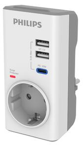 PHILIPS αντάπτορας ρεύματος CHP8010W/10, 1 θέση, USB-C/USB, 380J, λευκός