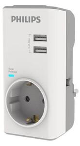 Philips CHP4010W/GRS Μονόπριζο ασφαλείας με 2USB, 3680W, 380J