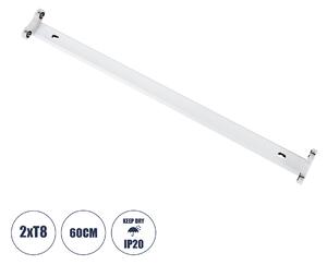 GloboStar® TUBATO 60151 Μεταλλικό Σκαφάκι για 2 x Λάμπες 60CM T8 G13 LED AC 220-240V IP20 Μ60 x Π7.2 x Υ4cm - 5 Χρόνια Εγγύηση