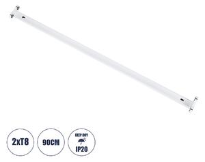 GloboStar® TUBATO 60152 Μεταλλικό Σκαφάκι για 2 x Λάμπες 90CM T8 G13 LED AC 220-240V IP20 Μ90 x Π7.2 x Υ4cm - 5 Χρόνια Εγγύηση