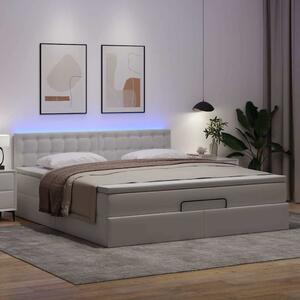 VidaXL Οθωμανικό κρεβάτι με στρώματα & LEDs Καθαρό λευκό Faux Leather