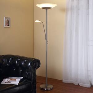 Lindby Φωτιστικό δαπέδου LED Ragna, φωτιστικό ανάγνωσης, νικέλιο, με δυνατότητα, ρυθμιζόμενος, Μεταλλικό, Σαλόνι / τραπεζαρία, Μέταλλο, σύγχρονο, Φως ανάγνωσης