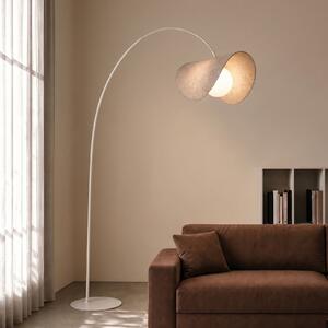Lucande Φωτιστικό LED τύπου τόξου Sansibar, μπεζ, 180 εκ., με δυνατότητα, ρυθμιζόμενος, Μπεζ, Σαλόνι / τραπεζαρία, Ύφασμα / Κλωστοϋφαντουργία, σχεδιασμός